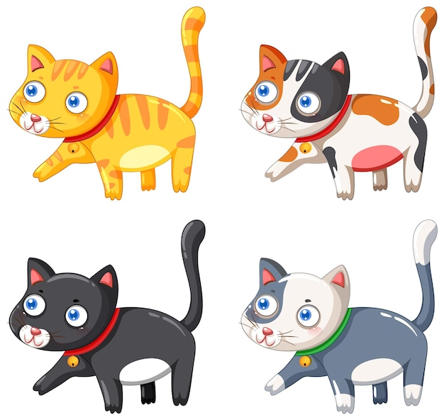 Vetor grátis conjunto de personagem de desenho animado bonito gato