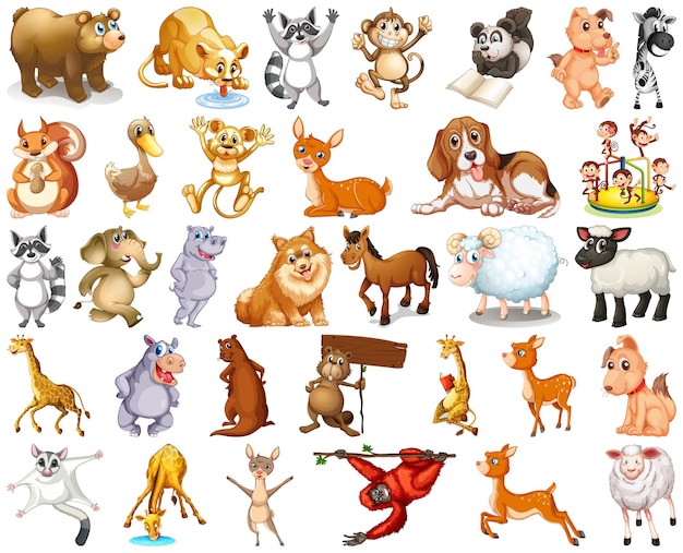 Vetor grátis conjunto de personagem de desenho animado de animais