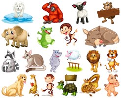 Conjunto de personagem de desenho animado de animais