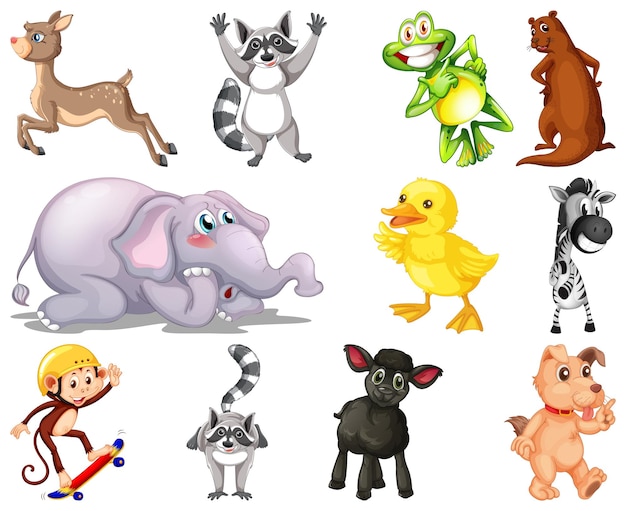 Vetor grátis conjunto de personagem de desenho animado de animais