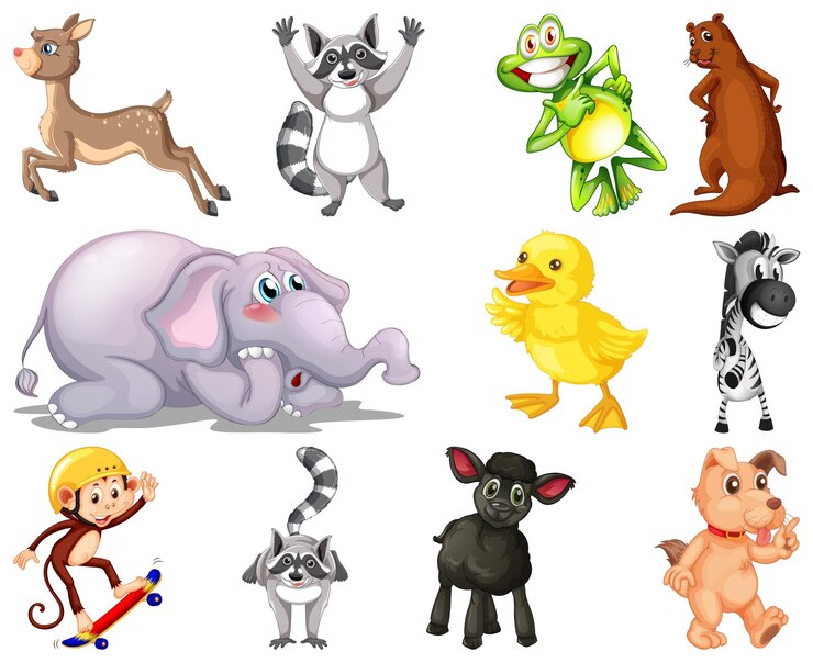 Vetor grátis conjunto de personagem de desenho animado de animais