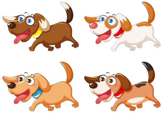 Vetor grátis conjunto de personagem de desenho animado de cachorro fofo