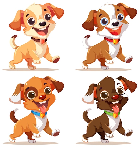 Vetor grátis conjunto de personagem de desenho animado de cachorro fofo