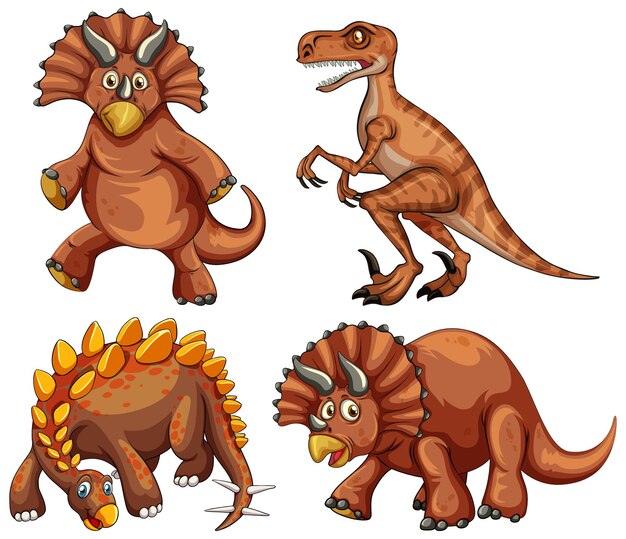 Conjunto de personagem de desenho animado de dinossauro marrom