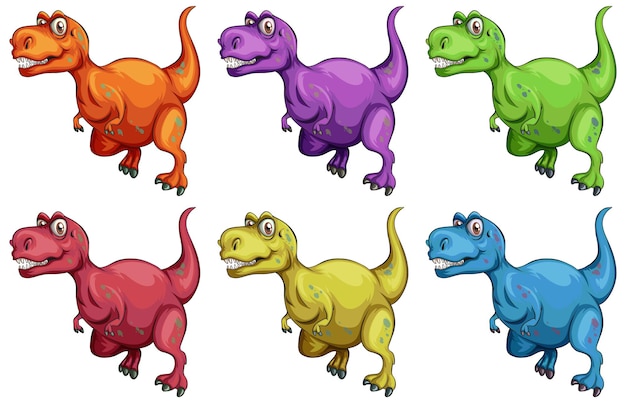 Conjunto de personagem de desenho animado de dinossauro raptorex