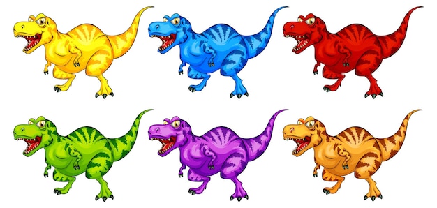 Conjunto de personagem de desenho animado de dinossauro raptorex