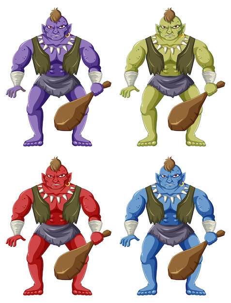 Conjunto de personagem de desenho animado troll