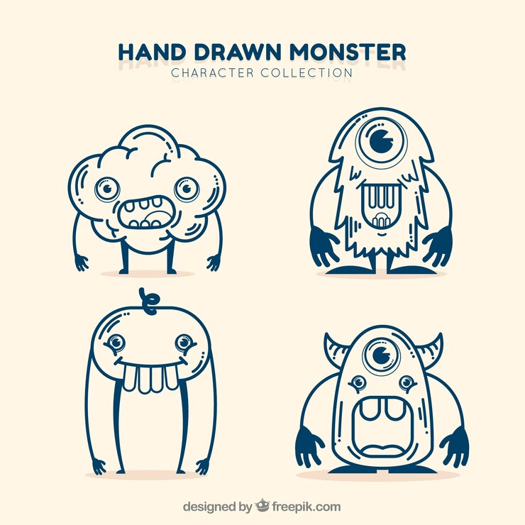 Vetor grátis conjunto de personagem divertido dos monstros