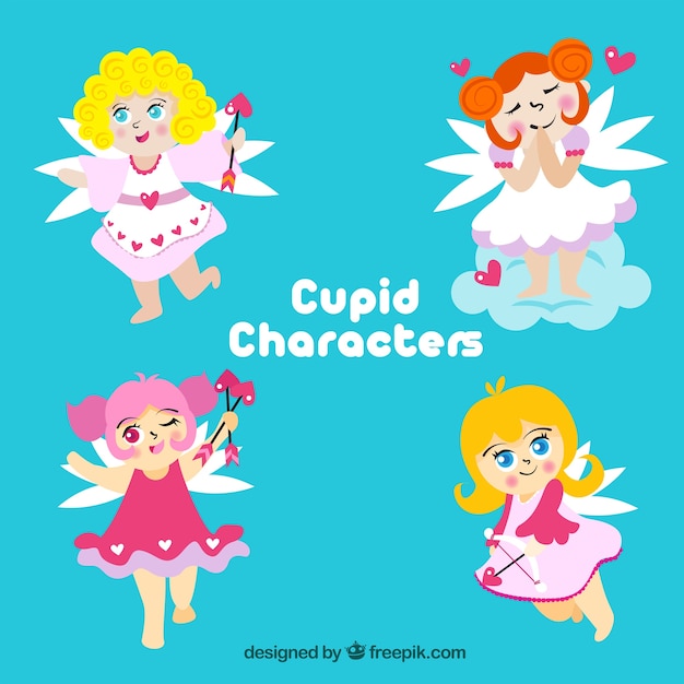 Conjunto de personagens cupidos