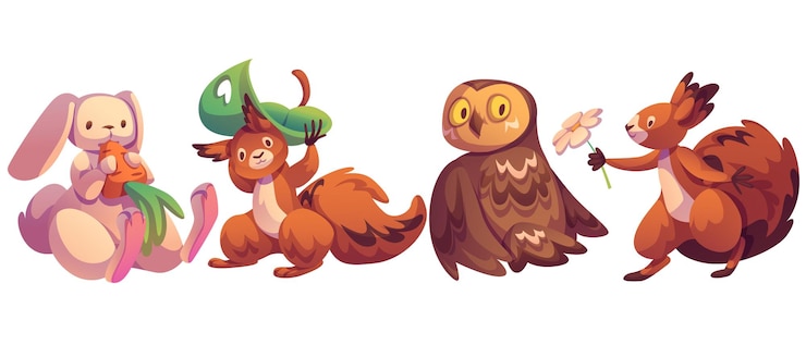 Vetor grátis conjunto de personagens de animais da floresta