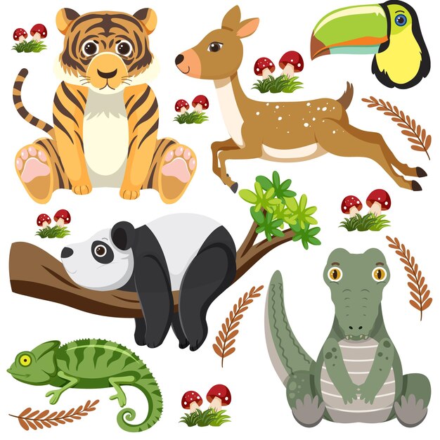 Conjunto de personagens de animais misturados
