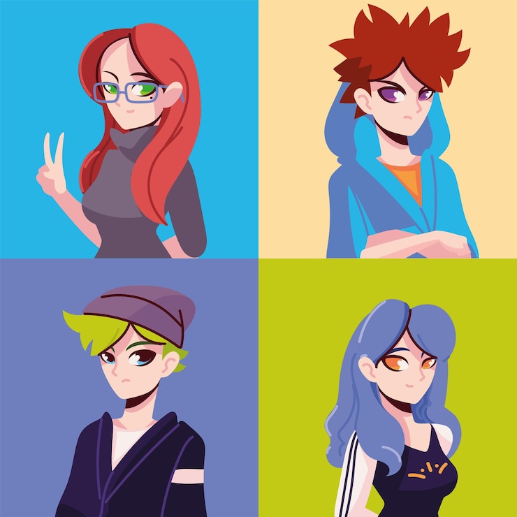Vetor grátis conjunto de personagens de anime masculino e feminino
