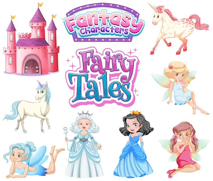 Vetor grátis conjunto de personagens de desenhos animados de conto de fadas