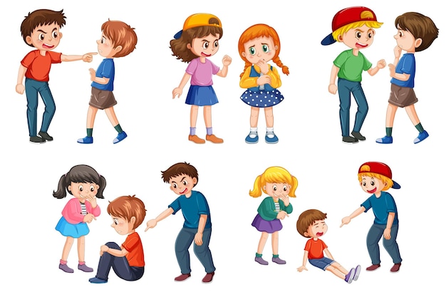 Vetor grátis conjunto de personagens de desenhos animados de crianças de bullying