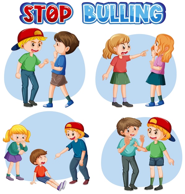 Conjunto de personagens de desenhos animados de crianças de bullying