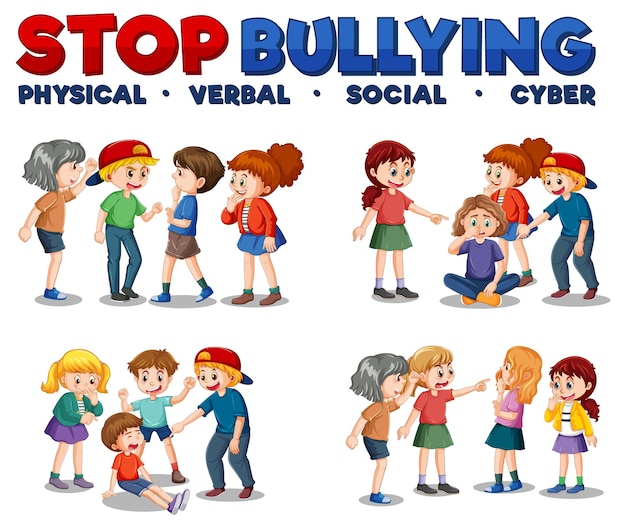 Vetor grátis conjunto de personagens de desenhos animados de crianças de bullying