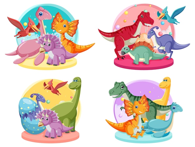 Vetor grátis conjunto de personagens de desenhos animados de dinossauros fofos