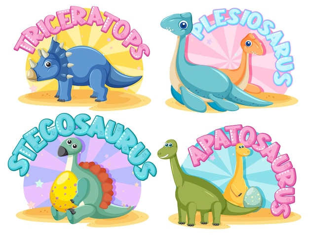 Vetor grátis conjunto de personagens de desenhos animados de dinossauros fofos