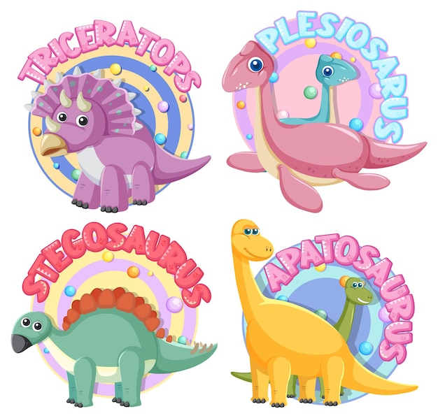 Conjunto de personagens de desenhos animados de dinossauros fofos