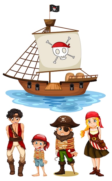 Conjunto de personagens de desenhos animados de piratas diferentes