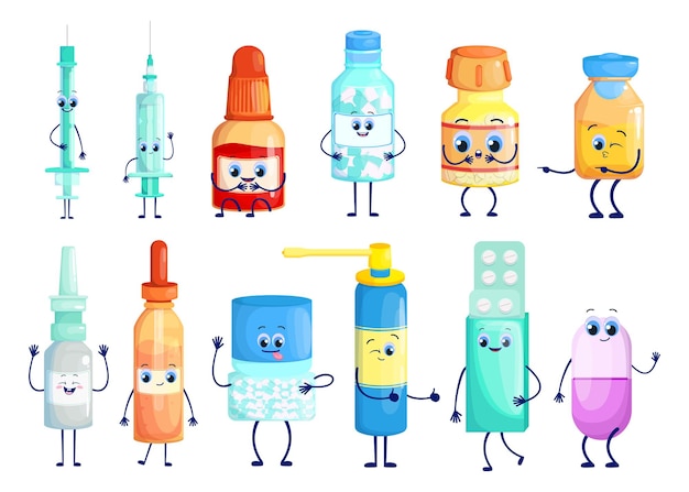 Conjunto de personagens de desenhos animados farmacêuticos