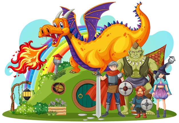Vetor grátis conjunto de personagens de desenhos animados folclóricos de fantasia