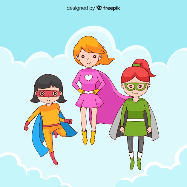 Vetor grátis conjunto de personagens de super-heróis do sexo feminino em estilo cartoon