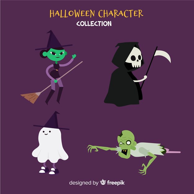 Conjunto de personagens do halloween em estilo cartoon