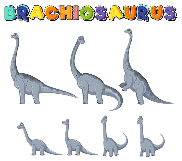 Conjunto de personagens fofos de dinossauro braquiossauro