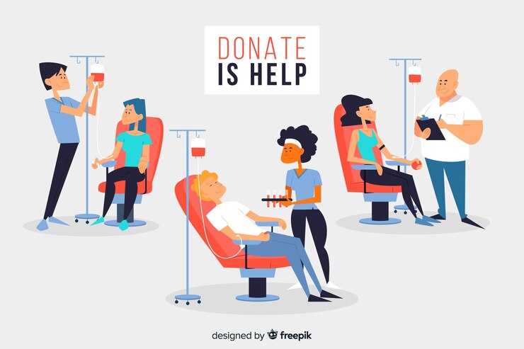 Vetor grátis conjunto de pessoas doando sangue