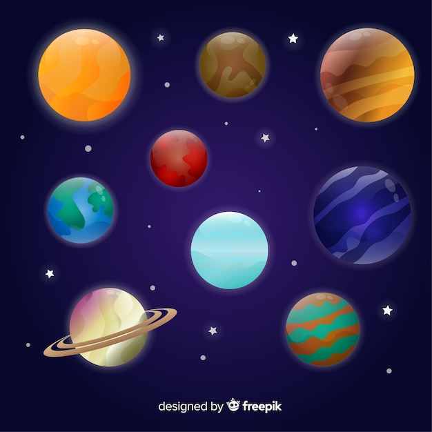 Conjunto de planetas coloridos do sistema solar