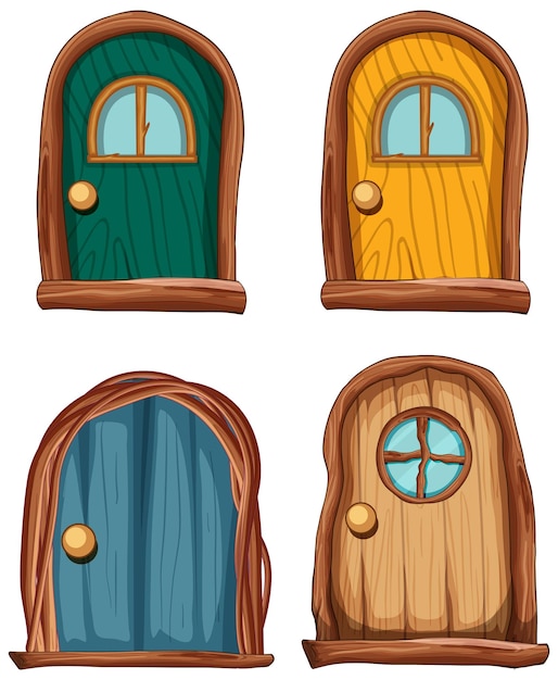 Vetor grátis conjunto de portas de casa hobbit