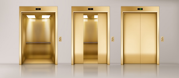 Conjunto de portas de elevador dourado