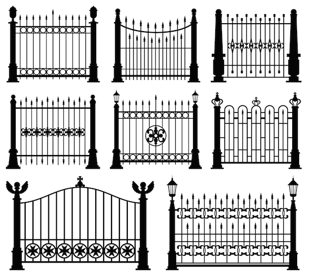 Conjunto de portas e cercas de ferro preto e branco