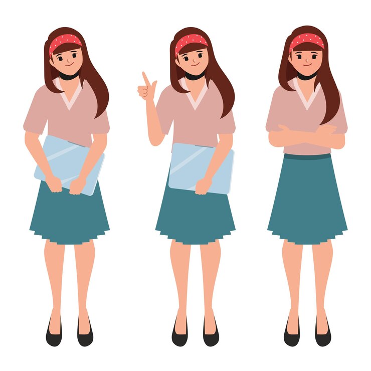 Vetor grátis conjunto de pose de personagem feminina