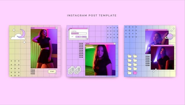 Vetor grátis conjunto de postagem de instagram lofi pastel estético