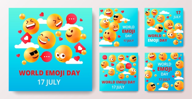 Conjunto de postagem do instagram do dia mundial do emoji gradiente