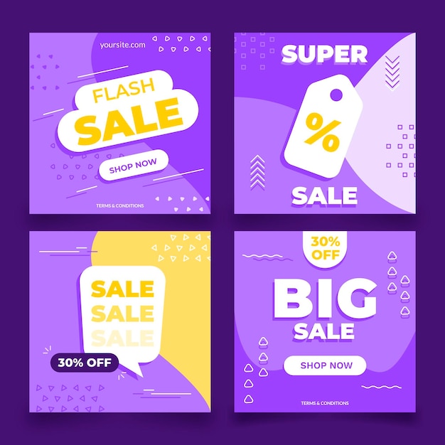 Conjunto de postagens de instagram de design plano