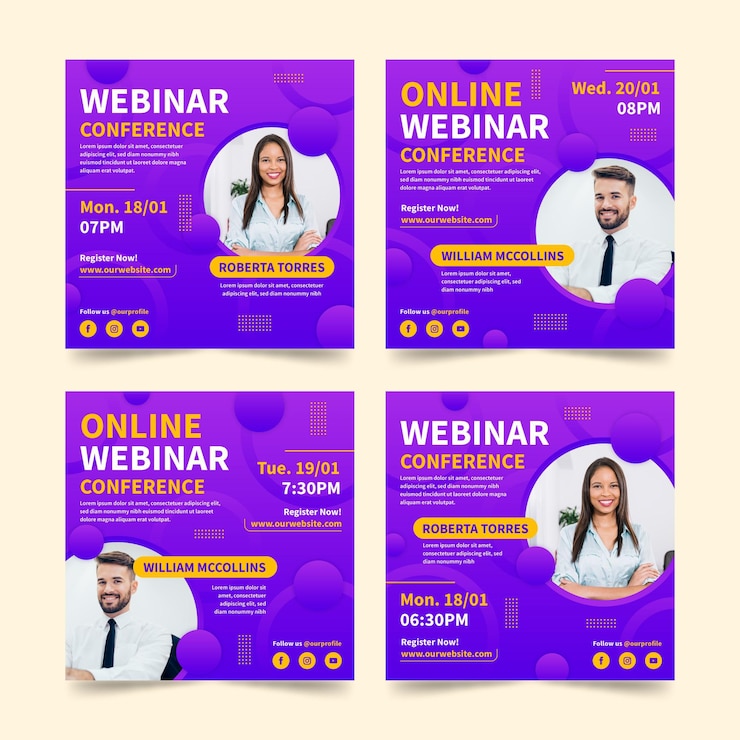 Vetor grátis conjunto de postagens de webinar em mídias sociais