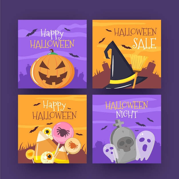 Vetor grátis conjunto de postagens do instagram de halloween