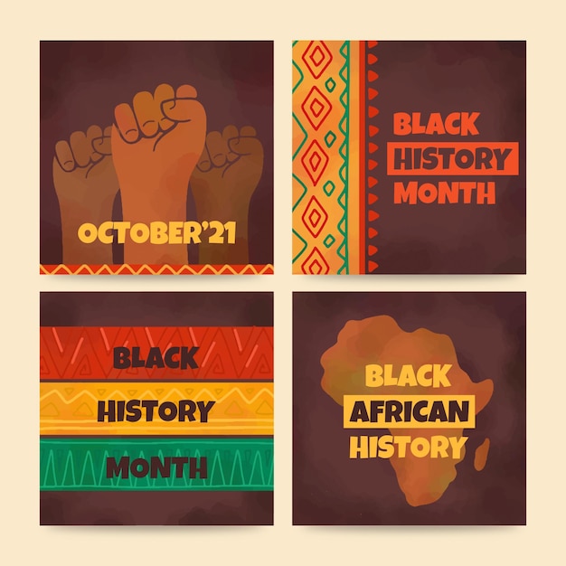 Vetor grátis conjunto de postagens do instagram do mês da história negra