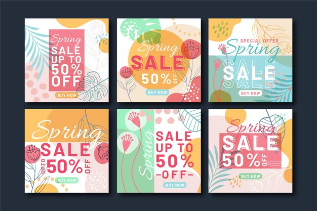 Conjunto de postagens instagram para venda plana de primavera