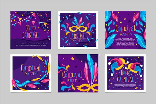 Conjunto de posts de festa de carnaval