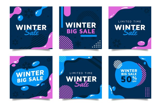 Conjunto de posts de instagram de venda de inverno