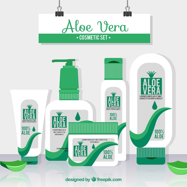 Conjunto de produtos de aloe vera em design plano