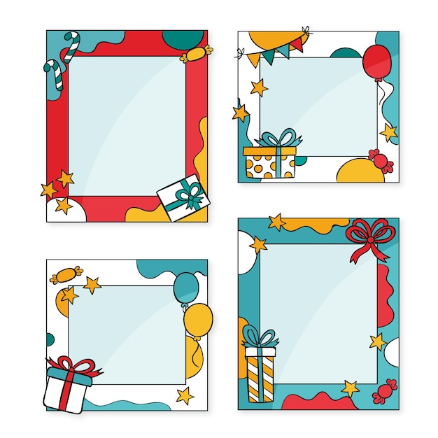 Conjunto de quadros de colagem de aniversário desenhados à mão