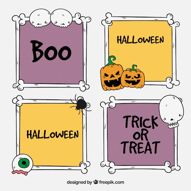 Conjunto de quadros de halloween desenhados a mão