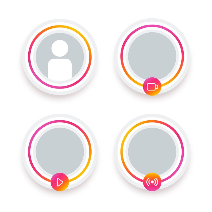 Vetor grátis conjunto de quadros de usuário ao vivo do instagram de design plano