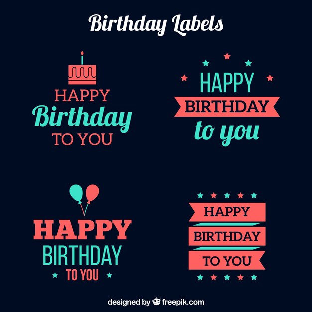 Conjunto de quatro adesivos de aniversário em design retro