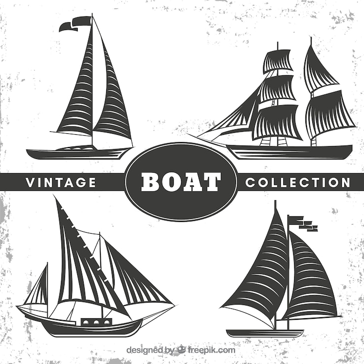 Vetor grátis conjunto de quatro barcos em estilo retro
